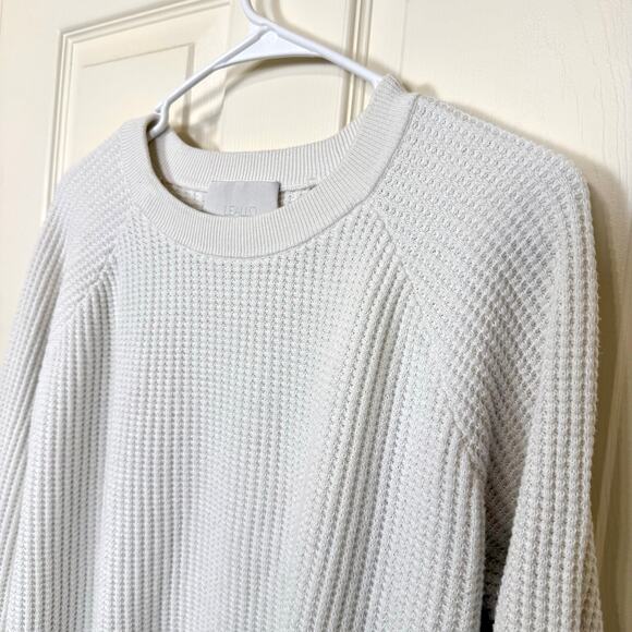 Leallo Newburyport Waffle Knit Crewneck Sweatshirt Size M Bone Cozy Pullover VGC - Picture 2 of 7
